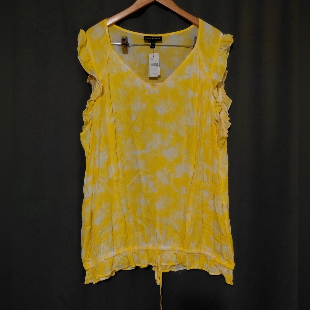 Lane Bryant Yellow Floral Sleeveless Ruffle Top With Drawstring Hem 4X 26/28 NWT
